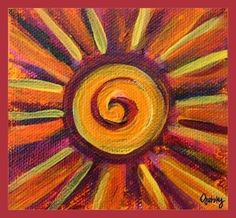 an abstract painting with bright colors and swirls