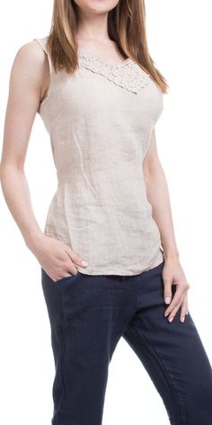 Lovely linen sleeveless top with ties at side to create a more fitted top. There is also an embroidery design around the neck. 100% Linen Made in Italy One Size Fitted Linen Casual Tank Top, Fitted Linen Top In Beige, Fitted Linen Blouse For Beach, Fitted Linen Blouse For The Beach, Fitted Beige Linen Top, Beige Sleeveless Linen Top, Spring Linen Tank Blouse, Flax Sleeveless Top For Spring, Spring Flax Sleeveless Top