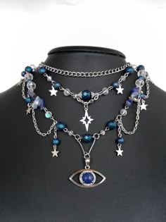 Fairy Grunge Jewelry, Clutter Necklace, Raw Lapis Lazuli, Necklace Fairy, Pendant Ideas, Necklace Evil Eye, Grunge Jewelry, Hematite Necklace, Fairy Jewelry