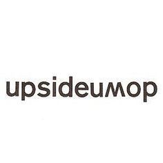 the upside down logo for upsidedownmop com is shown in black on a white background