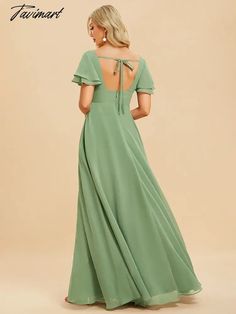 Tavimart Elegant Evening Dresses Long A-LINE Short Sleeve V-neck Floor-Length Women Chiffon Simple Bridesmaid Party Dress Green V-neck Maxi Dress For Banquet, Chiffon V-neck Bridesmaid Maxi Dress, Green V-neck Bridesmaid Dress For Wedding, Flowy V-neck Bridesmaid Dress For Wedding Guests, Flowy V-neck Maxi Dress For Wedding, Green Chiffon Maxi Dress For Wedding Guest, Flowy V-neck Maxi Dress For Prom, Green V-neck Chiffon Bridesmaid Dress, Green V-neck Chiffon Dress For Bridesmaids