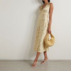 Silk Midi Dress With Floral Print, Chic Silk Midi Dress With Floral Print, Silk Midi Dress For Garden Party, Sleeveless Floral Print Silk Dress For Spring, Chic Silk Dress For Garden Party, Sleeveless Silk Floral Print Summer Dress, Chic Floral Print Silk Dress For Summer, Chic Summer Silk Dress With Floral Print, Summer Floral Print Silk Midi Dress