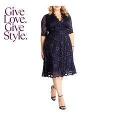 a woman in a purple dress with the words give love, give style