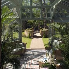 the inside of a greenhouse with lots of plants