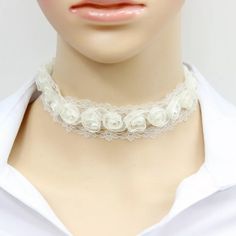 This Lace Choker Has Little White Rosettes Going All Around The Choker. And In The Center Of Each Rosette There Is A Small White Pearl. A Very Timeless & Beautiful Classic Addition To Any Style. White Necklaces For Spring Party, Spring Party Necklaces In White, Elegant White Choker For Summer, Spring Party White Necklaces, Elegant White Summer Choker, Delicate White Choker, Elegant White Flower Choker, White Spring Party Choker, Spring Gift White Choker