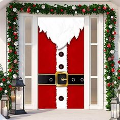 a door decorated with christmas decorations and lights