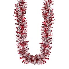 the letter u is made up of tinsels and red foil strips on a white background