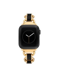 Enamel Link Bracelet Band for Apple Watch® Black/Gold-Tone | Anne Klein Trendy Black Metal Watch Bands, Trendy Black Apple Watch Band With Bracelet Strap, Trendy Black Bracelet Strap Apple Watch Band, Luxury Black Metal Watch Accessories, Modern Black Metal Watch Bands, Black Metal Bracelet Strap Apple Watch Band, Black Apple Watch, Apple Watch Bracelets, Apple Watch 42mm