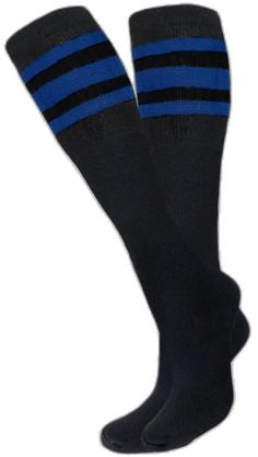 Black Knee-high Sports Socks, Sporty Blue Knee-high Socks, Sporty Knee-high Blue Socks, Blue Winter Sports Socks, Sporty Blue Socks For Winter, Striped Tube Socks, Baseball Socks, Football Gloves, Soccer Socks