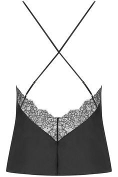 A must-have nightwear piece, the Rendez-Vous cami from Maison Close gives women a chic, glamorous look with deep black silk and delicate eyelash lace. Elegant, graceful and remarkably comfortable, this luxurious piece can be worn as nightwear with the matching shorty or as outerwear styled with the wrap-over skirt.• Designed in France by Maison Close.• Luxury camisole top in deep black.• V neckline.• Open back.• Thin crossed adjustable shoulder straps.• Soft silk.• Non-stretch eyelash lace.• Composition: 100% silk, lace (100% polyester). Silk And Lace, Silk Lace, Lace Camisole, Deep Black, Skirt Design, Black Silk, Nightwear, Shoulder Straps, Eyelashes