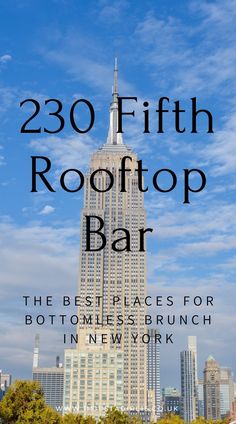 the empire building in new york with text overlay that reads,'250 fifth rooftop bar the best places for bottomless brunch in new york '