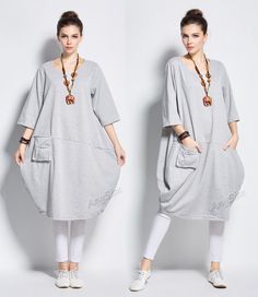 Anysize Lantern style cotton dress with deep heel pocket Winter Spring long dress plus size dress pl Sukienki Maksi, Long Dress Plus Size, Boho Mode, Stil Boho, Cotton Midi Dress, Plus Size Kleidung, Dress Sewing Patterns, Dress Plus Size, Linen Dresses