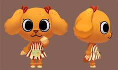 two cartoon dogs with big eyes and one has an apron on it's head