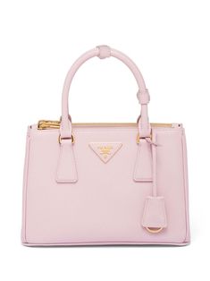 pink calf leather triangle logo keyring attachment top zip fastening main compartment internal zip-fastening pocket two rolled top handles Luxury Bags Collection, Girly Bags, Luxury Purses, Fancy Bags, Pretty Bags, Cute Purses, Baggy Pants, Crochet Bags, Cute Bags