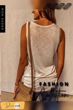 O Neck Sleeveless Tank T-shirt Solid Tank Tops, Chiffon Long Sleeve, Crop Top Shirts, Vest Fashion, Casual Tank Tops, Sleeveless Vest, Trendy Tops, Vest Top, Sleeveless Tank Top