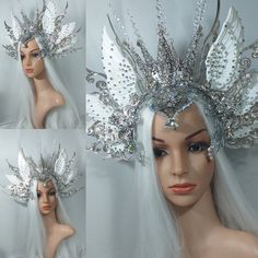 No Allergies Aurora Borealis Winter Snow Queen Angel Wings icicles Headdress headpiece crown Yule Christmas Drag Queen Cosplay Costume by MDeLorien on Etsy Cheap Themed Costume Hats And Headpieces For Winter, Luxury Brimmed Winter Costume Hats And Headpieces, Human Snow Globe Costumes, Snow Queen Gifts, Ice Witch Costume Snow Queen, Cheap Themed Winter Costume Hats And Headpieces, Plus Size Ice Queen Costume, Snow Queen Dress Fairy, Snow Queen Adult Costume