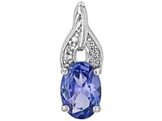 0.55ct Oval Tanzanite With 0.02ctw Round White Zircon Rhodium Over Sterling Silver Pendant.   Measures Approximately 0.56"L x 0.21"W. 3mm Bail. Lobster clasp with 2"extender. Accent stones primarily zircon. Diamond Jewelry With Accent Stones In Oval Pendant, Diamond Jewelry With Accent Stones Oval Pendant, Oval Pendant Diamond Jewelry With Accent Stones, Oval Diamond Pendant With Accent Stones, Diamond White Oval Jewelry With Birthstone, Diamond White Oval Jewelry With Accent Stones, Oval Diamond White Jewelry With Birthstone, Oval Diamond Jewelry With Accent Stones, Oval Gemstones With Diamond Accents In Sterling Silver