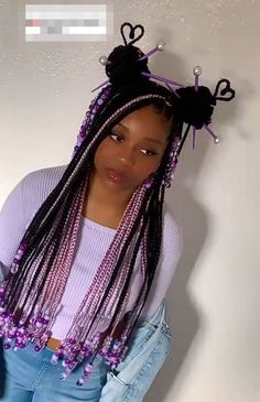 Black And Pink Cornrows Braids, Braids For Your Birthday, Princess Braids Hairstyles, Spider Man Braids, Hearts With Braids, Swoop Braided Hairstyles, Blue Beads Braids, Braids For 6th Graders, Black And Purple Braids With Beads