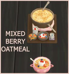 an image of a bowl of food on a tray with the words mixed berry oatmeal