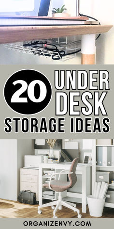 Home office desks Under Desk Printer Storage Ideas, Under Kitchen Desk Storage Ideas, Printer Under Desk Ideas, Under Desk Cord Organization, Desk Without Drawers Organization, Under Desk Storage Ideas Diy, Under Table Storage Ideas, Diy Under Desk Drawer, Under The Desk Storage Ideas