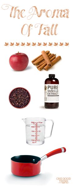 an apple, cinnamon and other ingredients are shown in this poster