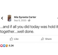 two tweets on twitter with one saying, ma syreta carter and if all you did today was told it to be together, well done