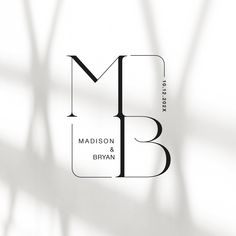 the logo for madison and bryan is shown on a white background with black letters that read m & b