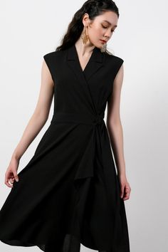 If you are a lady who loves youthful and elegant but still exalting chic and glamorous style, this is an item you will not be able to miss. *Note:Processing time takes 5-8 working days (NOT including shipping time). Product Details - Product type: Midi Dress- Material: Polyester- Sleeveless - V-neck - Cross-over with matching belt- Notched lapel - Asymmetric skirt - Length: 104-106cm Size & Fit - Model wears size: M- Model measurement: 172cm Care Instruction - Hand-washed products.- Do not soak Formal Summer V-neck Belted Dress, Elegant A-line Wrap Dress For Evening, Elegant Fitted Asymmetrical A-line Dress, Elegant Fitted A-line Asymmetrical Dress, Chic A-line Belted Dress For Party, Elegant Sleeveless A-line Dress For Formal Occasions, Chic Sleeveless A-line Dress For Formal Occasions, Elegant V-neck Belted Dress For Evening, Chic Formal Midi Dress With Asymmetrical Hem