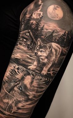 a man with a wolf tattoo on his arm