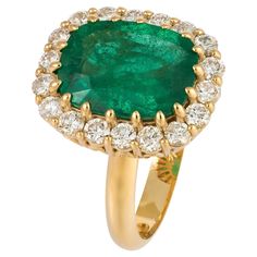 RING 18K Yellow Gold Diamonds 0.98 Cts/18 Pcs Emerald 3.88 Cts/1 Pcs Emerald Jewellery, Jewelry Design Drawing, White Diamond Ring, 18k Gold Ring, Bling Rings, Emerald Jewelry, Rings For Her, Birthstone Jewelry, Cocktail Rings