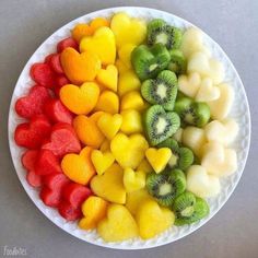 a white plate topped with lots of cut up fruit