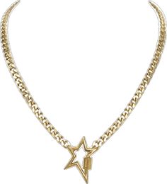 Bold Star Lock Necklace Gold - LAURA CANTU JEWELRY Trendy Star Charm Necklace With Adjustable Chain, Trendy Metal Jewelry With Star Charm, Trendy Metal Chain Necklace With Star Charm, Trendy Star Charm Pendant Jewelry, Trendy Star Charm Chain Necklace Gift, Trendy Gold Pendant Chain Necklace, Gold Metal Jewelry With Star Charm, Trendy Gold Plated Pendant Chain Necklace, Trendy Gold-plated Pendant Chain Necklace