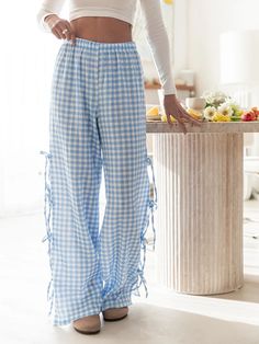 Color: Blue, Size: XL Loose Trousers Women, Gingham Trousers, Clothes Wishlist, Casual Pants Style, Casual Sweatpants, Casual Bottoms, Women Y2k, Loose Trousers, Y2k Clothes