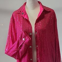 Shein Hot Pink Sequined Jacket, Blazer, Shirt Sizeus 6. Brand New Never Used But No Tags. This Gorgeous Piece Has Cuffs And The Front Jacket With Metal Silver Snaps, And It's Fully Lined, Too. Measurements Approx Pit To Pit 22" Sleeve Length 24" Length 28" Sellers Note Mrc Pdcro1sq