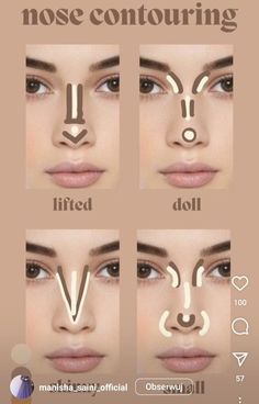 Concealer For Heart Shaped Face, Perfect Nose Makeup, Nose Make Up Smaller, Makeup Nose Smaller, Contour For Different Face Shapes, Contour For Rectangle Face, Contouring Bump On Nose, Contour For Triangle Face, Contour Long Face Shape