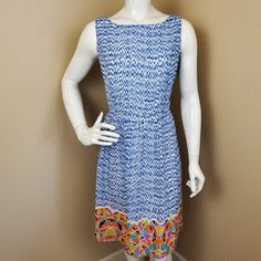 Ronni Nicole Blue/White Nwt Lined Sleeveless Dress~Size 12 Color: Blue/White Multi Fabric&Care: 100% Polyester, Turn Inside Out, Hand Wash Cold, Line Dry Condition: New With Tags But Inside The Lining At The Collar Has Little Black Staining And Original Belt Is Missing Measurements: Bust 38", Waist 30", Hips 44", Length 36.5" *Lined *Sleeveless *Back Zipper Closure *Geometric Pattern At The Hem *Gorgeous Summer Dress *See All The Pictures For More Details Blue A-line Sleeveless Dress For Vacation, Blue Sleeveless Knee-length Dress For Beach, Blue Knee-length Sleeveless Dress For The Beach, Blue Knee-length Sleeveless Dress For Beach, White Sleeveless Lined Sundress, Blue Sleeveless Maxi Dress For Spring, Blue Fitted Sleeveless Dress For Vacation, Blue Sleeveless Dress For Spring, Fitted Blue Sleeveless Dress For Vacation