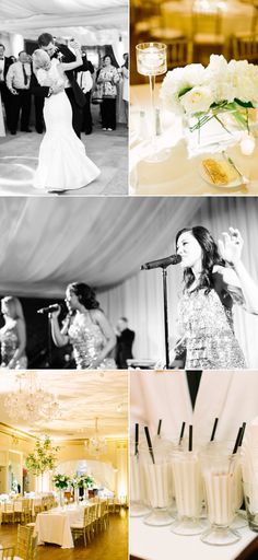 black and white images of people at wedding reception