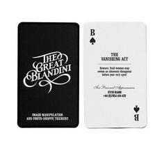 three playing cards with black and white designs on them, one has the words'the great blemkin '