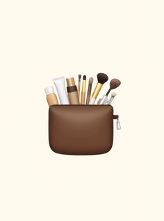 a brown pouch filled with lots of makeup brushes