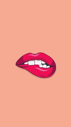 a pink lip with white teeth on an orange background