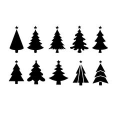 black and white silhouettes of christmas trees