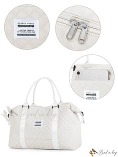 Bird in Bag - Double-Handle Travel Bag with Patch Accent White Travel Bag With Zipper Closure For Daily Use, White Weekender Bag With Zipper For Daily Use, White Duffle Bag With Zipper For Daily Use, White Travel Bags With Handles, White Travel Bag With Zipper Closure For On-the-go, White Weekender Bag With Handles For Travel, White Weekender Bag For Travel, White Shoulder Duffle Bag, Cream Travel Bag With Adjustable Handle