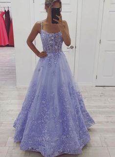 Lavender Tulle Straps Lace Long Formal Dress, Lavender Evening Dress - dreamydressprom Prom Dress A Line, Lace Long Prom Dress, Purple Tulle, Purple Evening Dress, Purple Prom, Professional Dress, A Line Evening Dress, Purple Prom Dress, A Line Prom Dresses