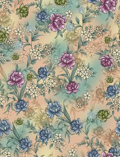 a floral pattern with many flowers on it