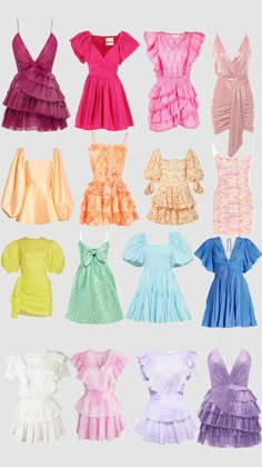 a rainbow of dresses #rainbow #color #dress #trending #outfit #inspo #inspiration #vibes #preppy #classy #outfitinspo Preppy Birthday Dress, Rush Week Dresses, Pref Day Dresses, Pref Dress Rush, Rush Week Outfits Philanthropy, Preppy Homecoming Dress, Pref Round Outfits Sorority, Rush Dresses Sorority Recruitment, Preppy Dresses Formal