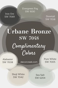 an info sheet with different colors and names for urbane bronze sw - 708 complementary colors