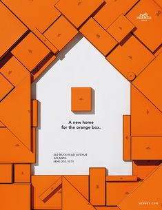 an orange house surrounded by smaller squares and rectangles in the shape of a house