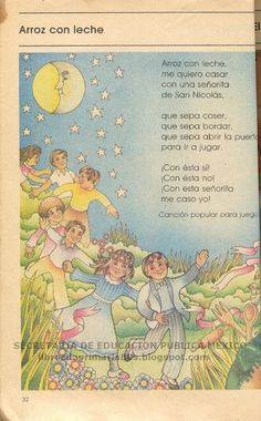 an open book with children's pictures and words on the front cover, in spanish