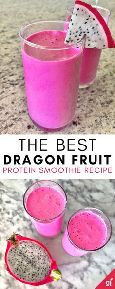 This dragon fruit protein smoothie recipe is a delicious and healthy way to start your day. It's packed with protein and tastes incredible! Mango And Dragon Fruit Smoothie, Dragon Fruit Smoothie Recipe Healthy, Smoothie Recipes With Dragon Fruit, Smoothies With Dragon Fruit, Frozen Dragon Fruit Recipes, Frozen Dragon Fruit Smoothie, Healthy Dragon Fruit Smoothie, Pink Dragon Fruit Smoothie, Dragon Fruit Protein Smoothie