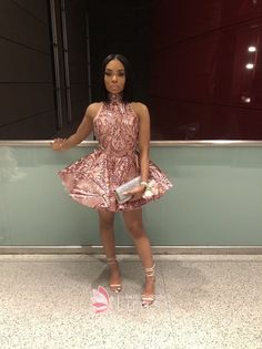 8th Grade Prom Dresses, Gold Homecoming Dress, Rose Gold Prom Dress, 16th Birthday Outfit, Rose Gold Dress, Halter Cocktail Dress, Prom Girl Dresses, Homecoming Outfits, Pink Cocktail Dress